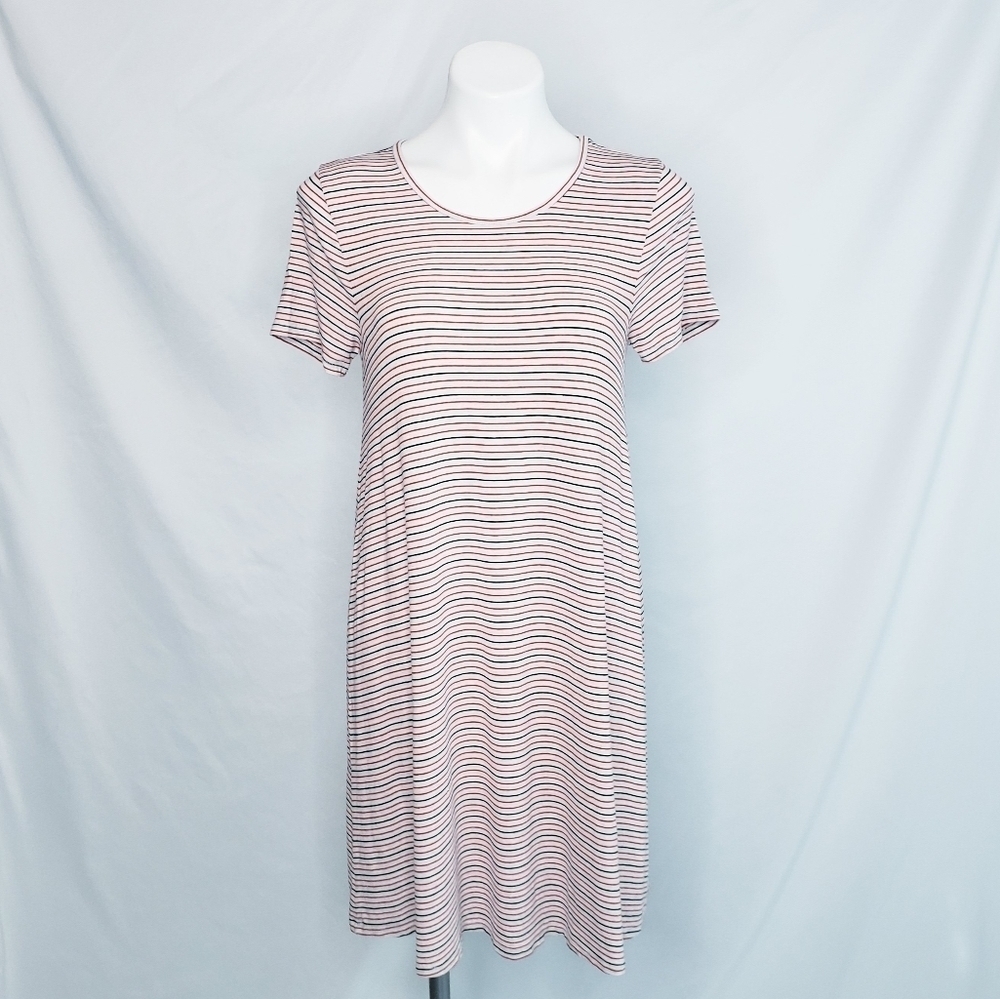 Madewell Swingy Tee Dress Sacramento Stripe Red Blue Casual